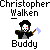Pixel art icon with gray background, featuring text 'Christopher Walken' above a character and 'Buddy' below.