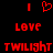 Red pixelated text and symbols on black background: two vertical bars, a heart, 'LOVE', and 'TWILIGHT' in two