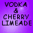 Four identical display 'VODKA & CHERRY LIMEADE' text on a purple gradient background with pixelated font