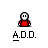 Animated contact sheet of a pixel art character in red shirt with white face, showing sequential speech bubble changes and pose variations across 18 frames on gray background.