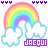 Pixelated rainbow with white clouds and purple text 'JACQUI' on a white background, showing animation changes in cloud positions.