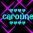 Pixelated cyan text 'caroline' surrounded by heart symbols on a black background with purple diamond-shaped lines.