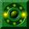Green square frame with circular arrangement of yellow-green dots and central sphere, showing four sequential animation states.