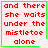 Four identical pixelated display red text on light pink background with green borders, each containing the phrase "and there she waits under the mistletoe alone" with one featuring a green heart and another a green asterisk