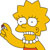 Pixelated yellow cartoon character with spiky hair, wide eyes, and a broad smile showing teeth, wearing a red top and holding a yellow object with a dark tip.