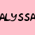 Pixelated text 'ALYSSA' on pink background and '<33' on black background, split vertically with no animation.