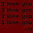 Red background with repeated black text "I love you" and small heart symbols in a pattern