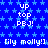 Blue background with light blue stars, repeated text 'up top PBJ!' and 'lily molly!]' in white pixelated font.