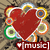 A pixelated red heart surrounded by colorful circular rings on a brownish background with 'muse' text below.