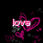 Animated pink heart-shaped design with scattered smaller hearts and gray particles on black background, text 'love' appears and fades.