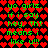 Green pixelated text on a red heart-patterned background repeats 'yo girlz, if i say hey, tht means i like u!!!' in two identical vertical