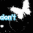 White butterflies on black background with cyan text fragments 'don't', 'let your', 'dreams', and 'FLY AWAY' in pixelated font.