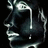 Pixelated black-and-white image of a woman's profile with tears streaming down her face, accompanied by text about mascara running and listening to a song.