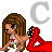 Pixel art contact sheet showing two frames of an animated buddy icon with a female character and changing 'C' symbols.