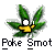Pixelated icon shows a yellow watering can with white spout and handle, positioned over a green cannabis leaf on gray background, with text "Poke Smot" below.