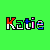 Six display the name 'Katie' in pixelated text with varying color schemes and background colors, including green, purple, blue, red, white with colored dots, and gray