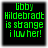 Four identical pixelated green text on black background with gray border, each displaying 'Gobby Hildebradt is strange i luv her!' in blocky font