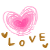 Two pink pixelated hearts with brown 'LOVE' text and small heart symbols on a gray background, showing animation changes between frames.