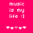 Pixelated text on bright pink background with white hearts below, showing animation where heart positions shift between frames.