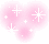 Pink watercolor-style heart with white starbursts and small plus signs on a white background.