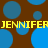 Brown background with blue circles and yellow text repeating 'JENNIFER' horizontally across the image.