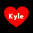 Four red heart-shaped icons with white text 'Kyle' on a black background, arranged in two of two