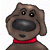 Brown cartoon dog with red collar in nine positions showing mouth and eye expressions, one frame has blue star icon