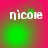 A four- displays the name 'nicole' in white pixelated text over a red and green gradient background with shifting light effects