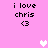 Pixelated text 'i love chris <3' on pink background with white and light pink hearts, animated heart changes.