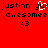 Red background with black pixelated text reading 'justinn yur awesomee' and two heart symbols, one white and one black.