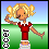 Pixel art contact sheet showing six frames of a blonde female soccer player character in red jersey, white shorts, and red socks performing various poses with a soccer ball on green field background.