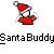 Pixelated Santa Claus icon with red hat and coat, white beard, holding a gift box against gray background, below which is "Santa Buddy" text in blocky font.