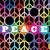 A static image of a repeating pattern of peace symbols in multiple colors with the word "PEACE" repeated in a rainbow gradient across the center.