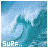 Pixelated wave graphic with blue and white tones, showing a breaking ocean wave under a cloudy sky.