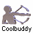 A 4x4 contact sheet of 15 animated frames showing a stick figure archer in various poses and animation states, with the text "Coolbuddy" beneath each frame.