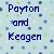 Pixelated text reads 'Payton and Keagen' in dark blue on a light blue-green pixelated background with scattered darker blue squares.