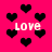 A static image with a bright pink background filled with black heart shapes and the word 'love' repeated in white pixelated text.