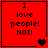 Red square with black text "I love people! HOT!" and changing heart symbols in four