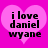 Two identical pink heart-shaped icons with black text reading "i love daniel wyane" on a bright magenta background.