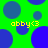 Green background with blue circles and yellow text reading "abby<3" in four locations.