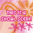 A static image with repeating pink and orange floral patterns overlaid by pixelated text reading "THIS IS A SOCIAL SCENE" in bright pink letters.