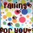 Pixelated image with dark brown text reading 'falling' at top and 'for you' at bottom, surrounded by scattered colorful circles on a white background.