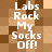 Pixelated brown and tan checkered background with white text reading "Labs Rock My Socks Off!" repeated in four vertical