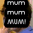 six pixelated images with text overlays showing repeated 'mum' and 'dad' phrases, a person in red clothing, and group shots