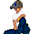 Pixel art buddy icon showing a cartoon boy in white shirt and dark pants with gray cap, standing next to text "LOOK AT ME" above "I THINK I'M SO COOL" on white background.