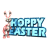 Animated Easter-themed buddy icon featuring a cartoon rabbit hopping across blue text "HOPPY EASTER" with subtle frame-by-frame motion changes.