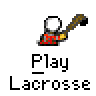 Animated contact sheet of a pixel art lacrosse player icon with multiple frames showing motion cycles and color variations on gray background.