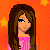 Pixelated character with long brown hair in pink top, partial body shots of same figure in different poses against orange starry background.
