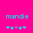 Two identical pixelated cyan text 'mandie' labels on bright pink background with five star-like symbols below each label, differing in symbol arrangement.