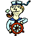 Animated sailor character with pipe and ship wheel, showing sequential changes in smoke and hand positions across three